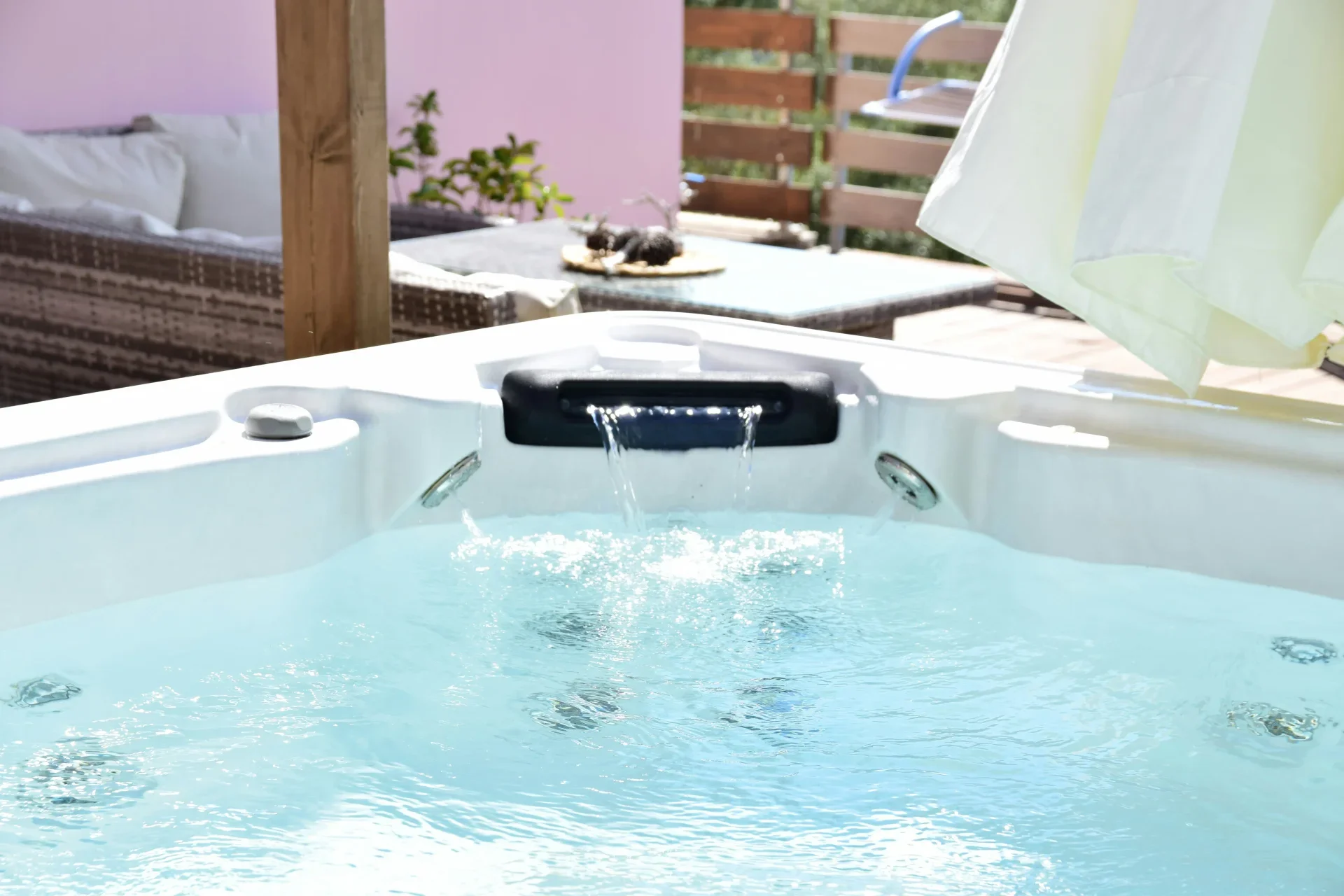 Hot tub in a relaxing backyard setting